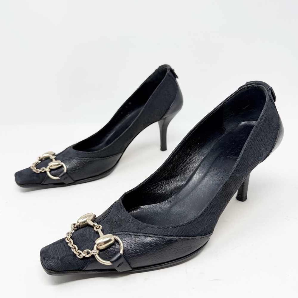 Vintage Gucci GG Canvas Horsebit Heels Womens Size US 7